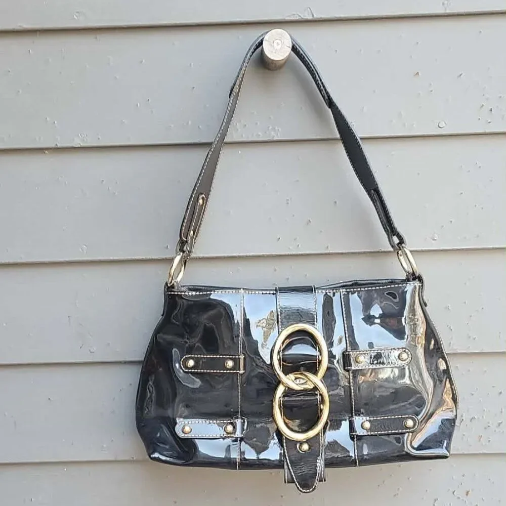 Angelo Carbotti Black Patent Leather Shoulder Bag EUC